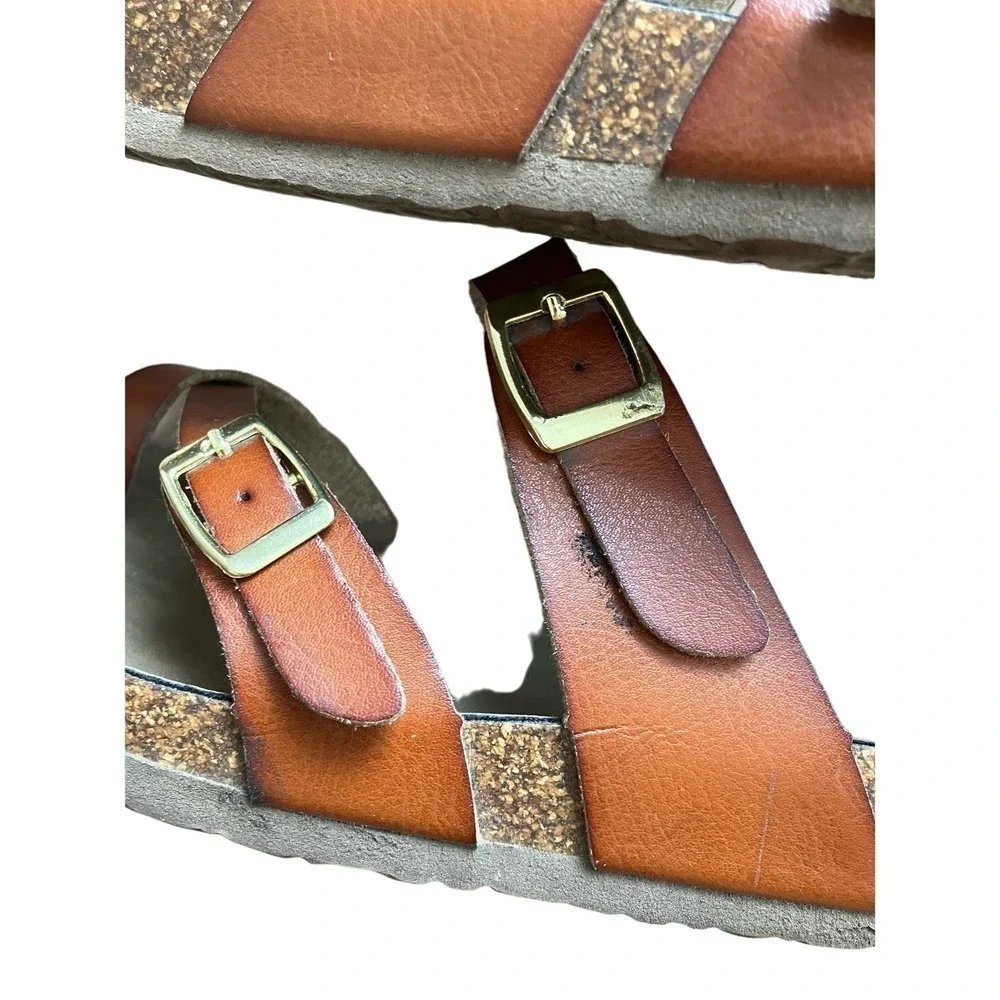 Madden Girl Mayari Birkenstock Style Strappy Cork Sandals Camel Tan Size 7*
